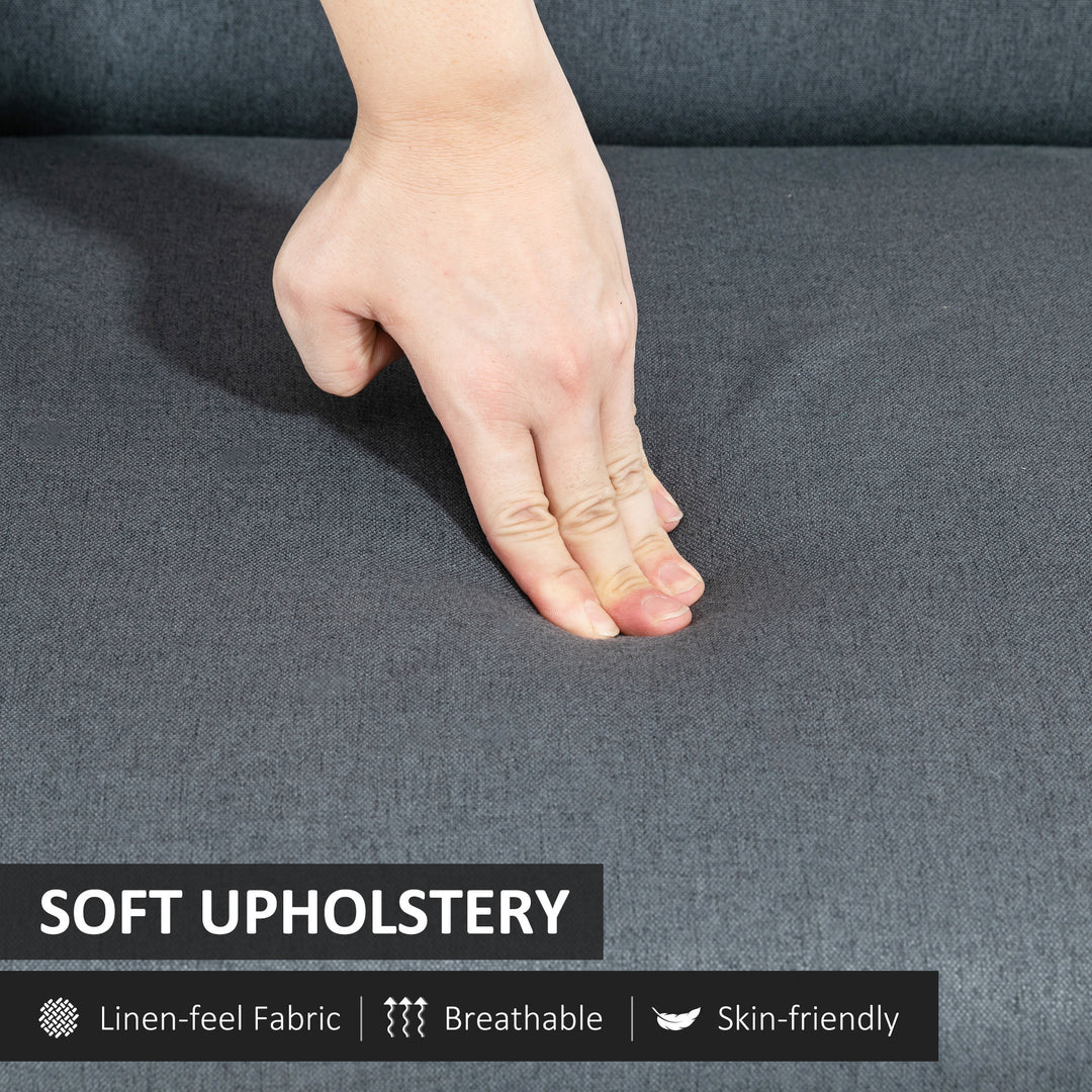 HOMCOM Compact Loveseat Sofa Couch Linen Fabric Double Seat Sofa with Rubber Wood Legs Dark Grey