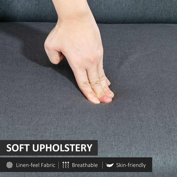 HOMCOM Compact Loveseat Sofa Couch Linen Fabric Double Seat Sofa with Rubber Wood Legs Dark Grey