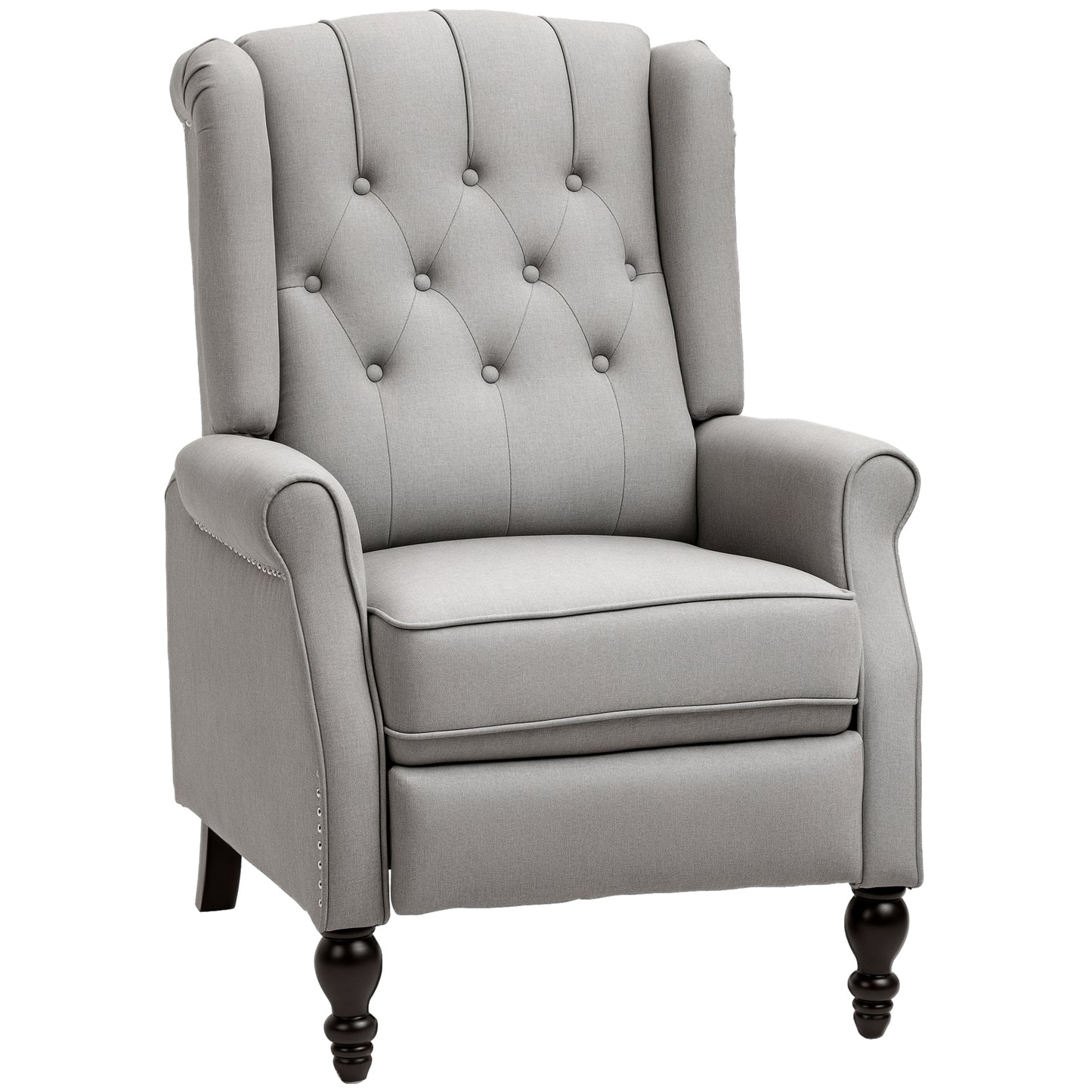 HOMCOM Wingback Reclining Chair with Footrest, Button Tufted Recliner Chair with Rolled Armrests for Living Room, Light Grey