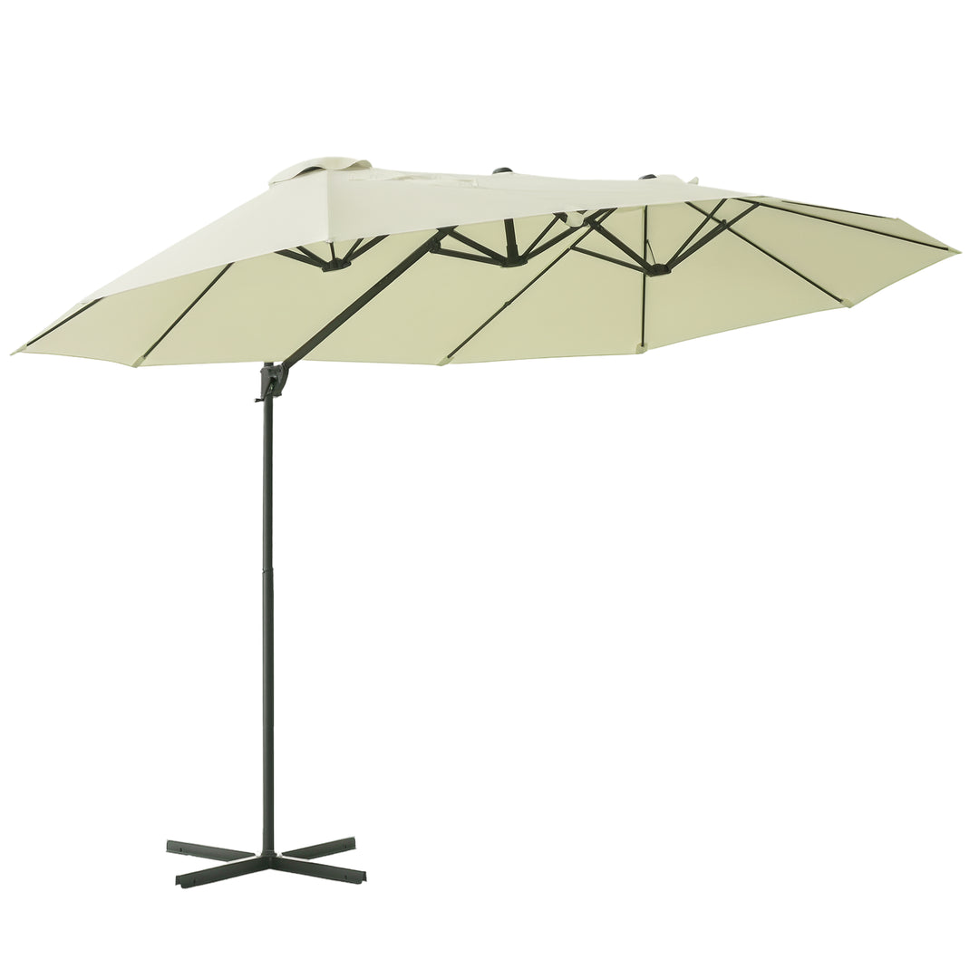 Outsunny Outdoor Patio Umbrella Offset Cantilever Umbrella with Twin Canopy Sunshade Umbrella with Lift Crank Grey