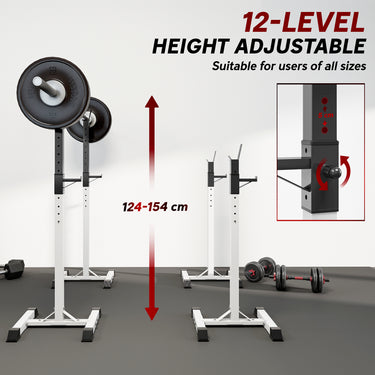 Soozier Adjustable Barbell Rack Stable Power Squat Stand Portable 2 Bars Barbell Holder Weight Rack, Black and White