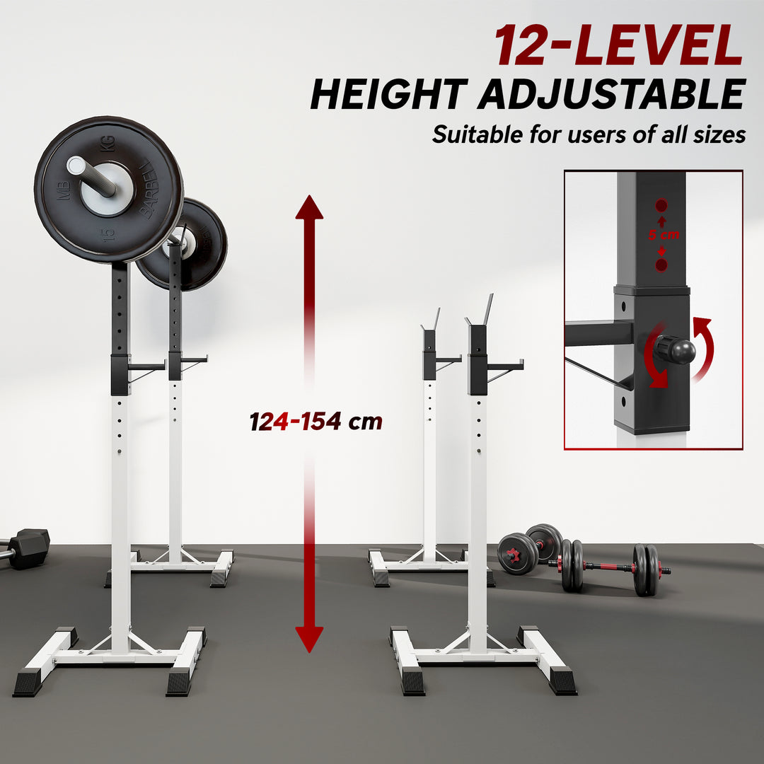 Soozier Adjustable Barbell Rack Stable Power Squat Stand Portable 2 Bars Barbell Holder Weight Rack, Black and White