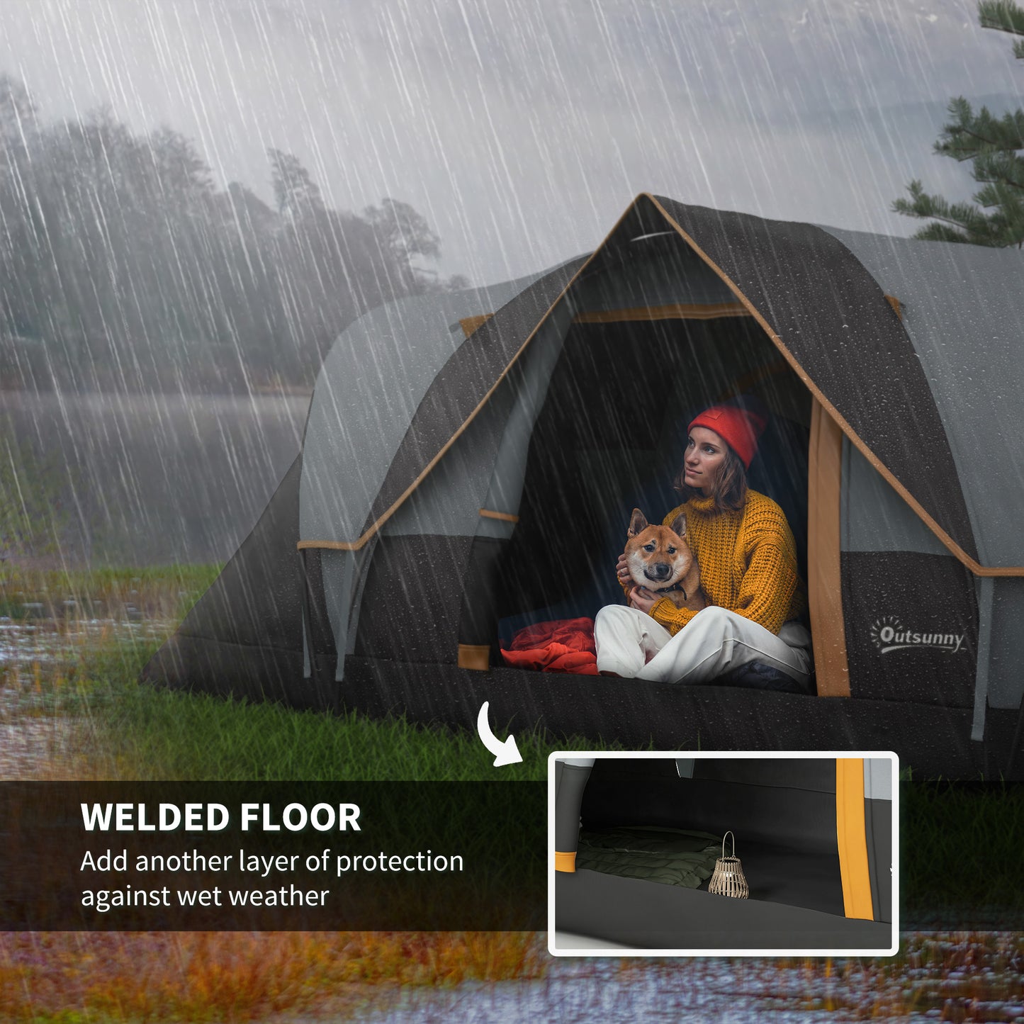 Outsunny 5-6 Person Family Tent, Outdoor Camping Tent with Lighting Hook, Carrying Bag for Camping, Hiking and Travelling, Grey