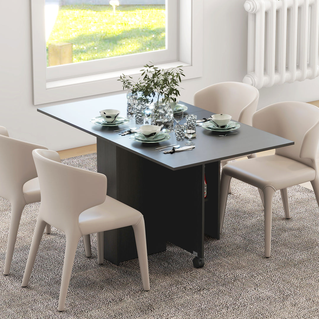 HOMCOM Foldable Dining Table, Folding Table with Storage Shelf, Drop-Leaf Kitchen Table for Dining Room, Oak