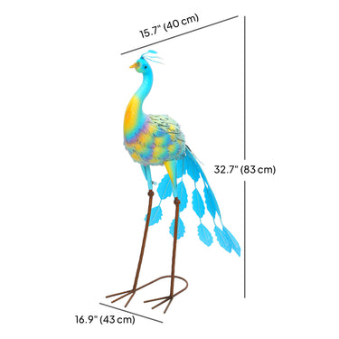 Outsunny Peacock Garden Statue, 32.7" Standing Lawn Ornament, Steel Garden Decor Bird Statue with Stakes for Lawn Patio Backyard Decoration, Mixed Colour