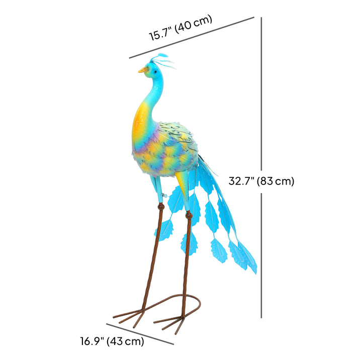 Outsunny Peacock Garden Statue, 32.7" Standing Lawn Ornament, Steel Garden Decor Bird Statue with Stakes for Lawn Patio Backyard Decoration, Mixed Colour