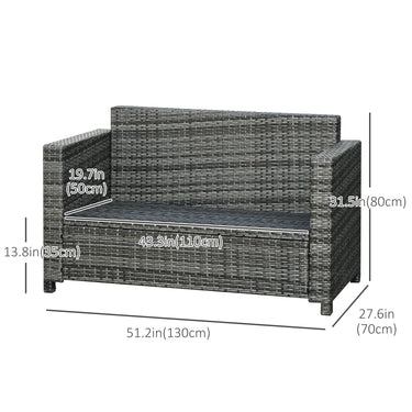 Outsunny 2 Seat Patio Loveseat Deluxe Wicker Sofa Chair Outdoor Rattan Furniture Couch All Weather with Cushion for Balcony, Deck, Garden and Poolside, Grey