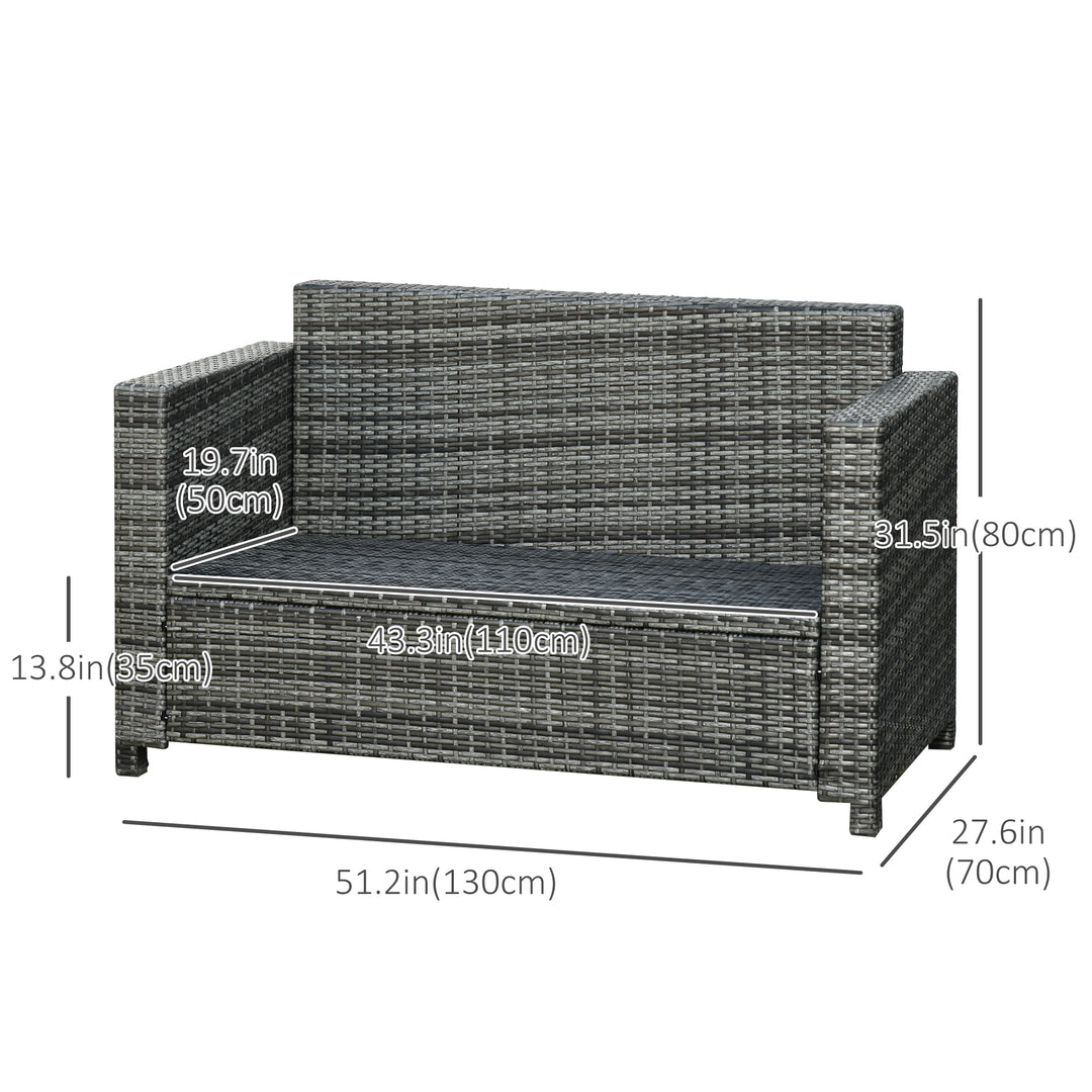 Outsunny 2 Seat Patio Loveseat Deluxe Wicker Sofa Chair Outdoor Rattan Furniture Couch All Weather with Cushion for Balcony, Deck, Garden and Poolside, Grey