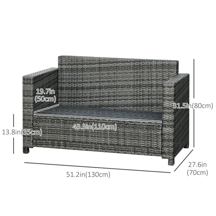 Outsunny 2 Seat Patio Loveseat Deluxe Wicker Sofa Chair Outdoor Rattan Furniture Couch All Weather with Cushion for Balcony, Deck, Garden and Poolside, Grey