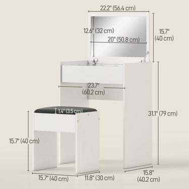 HOMCOM Modern Vanity Set with Makeup Table and Cushioned Stool, Dressing Table with Flip Top and Mirror for Bedroom, White