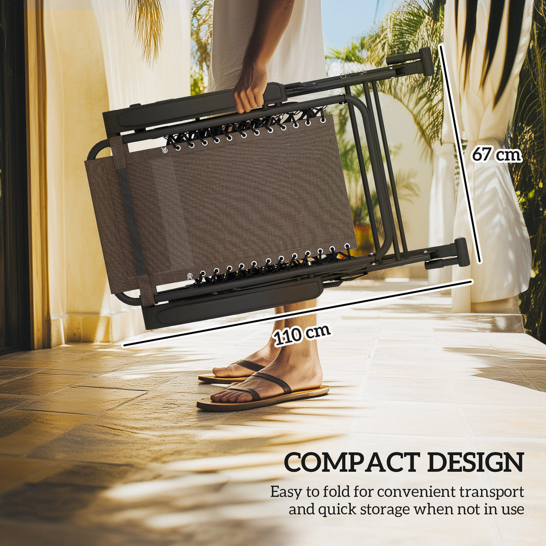 Outsunny 2 in 1 Adjustable Zero Gravity Reclining Lounge Chair Garden Recliner and Rocker Foldable Sun Lounger Napping Seat w/ Headrest & Tray Grey