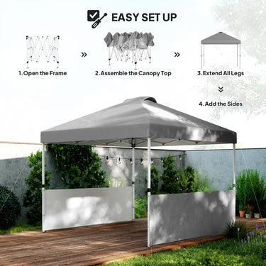 Outsunny 10' x 10' Pop Up Canopy Tent with 2 Half Sidewalls, UV50+ Height Adjustable Instant Sun Shelter, Dark Grey