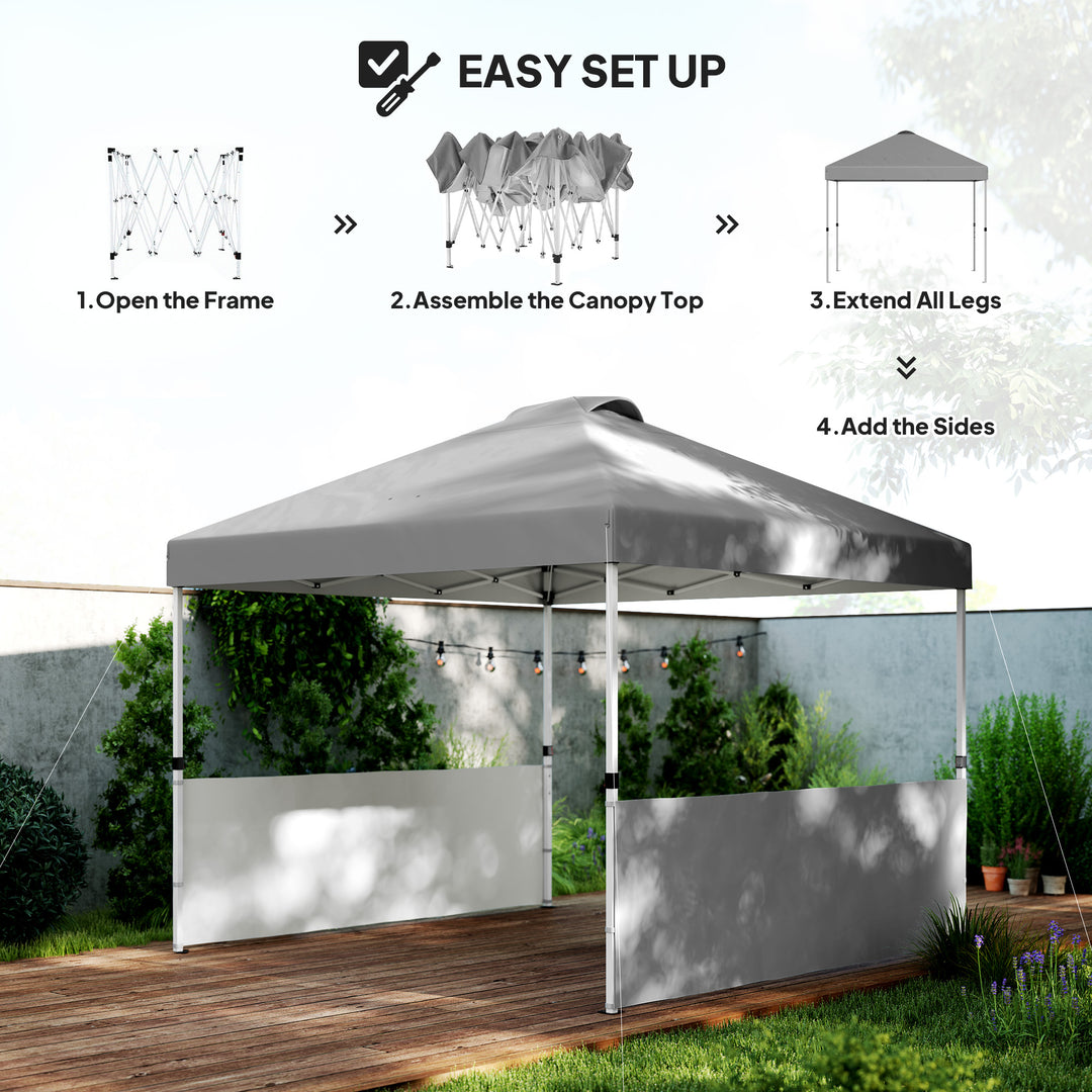 Outsunny 10' x 10' Pop Up Canopy Tent with 2 Half Sidewalls, UV50+ Height Adjustable Instant Sun Shelter, Dark Grey