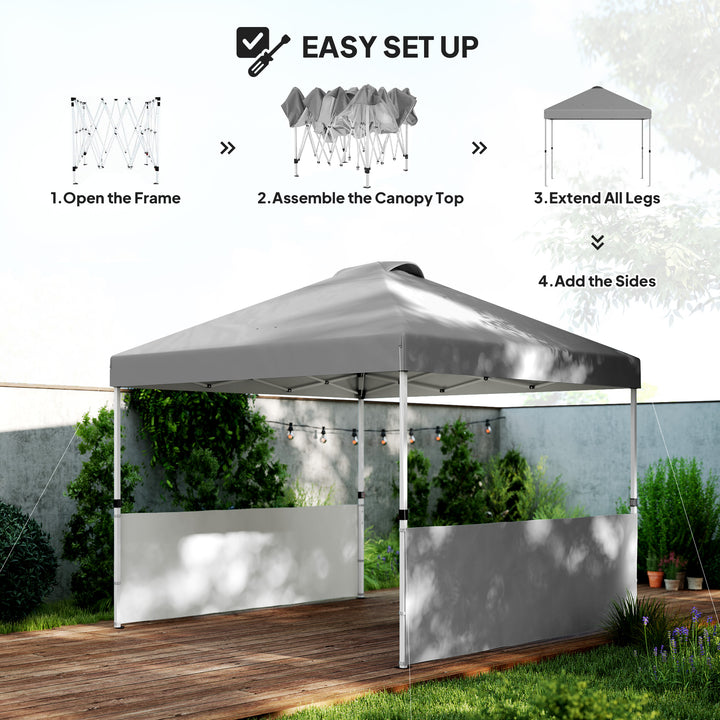Outsunny 10' x 10' Pop Up Canopy Tent with 2 Half Sidewalls, UV50+ Height Adjustable Instant Sun Shelter, Dark Grey