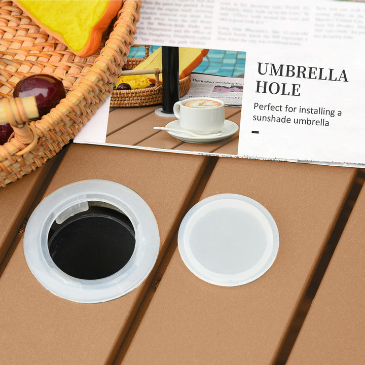 Outsunny 22" Square Steel PE Rattan Wicker Table With Umbrella Hole, Outdoor Patio Accent Dining Side Table Used as Umbrella Stand, Brown