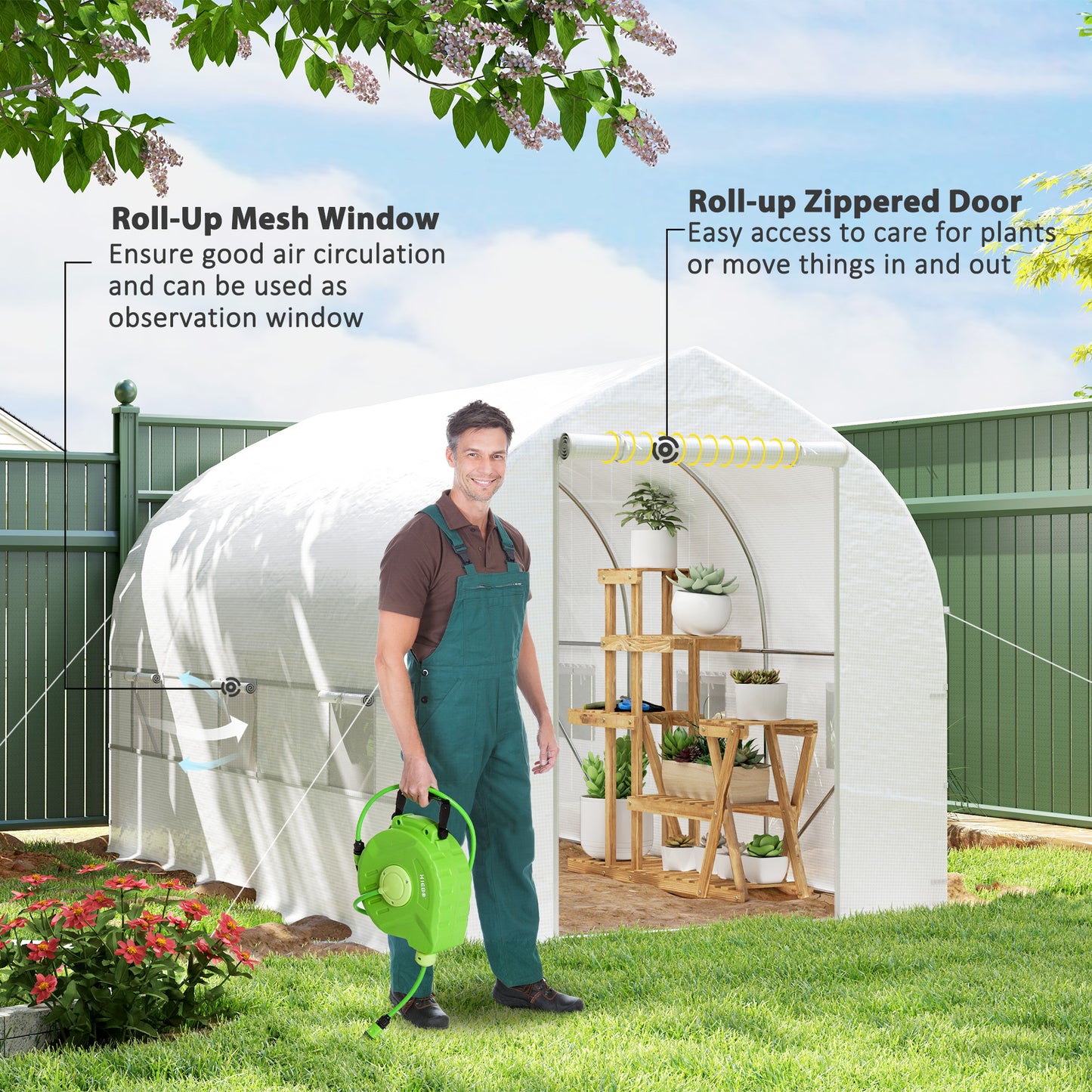 Outsunny 11.5'x9.8'x6.6' Portable Walk-In Tunnel Greenhouse Garden Warm House - White