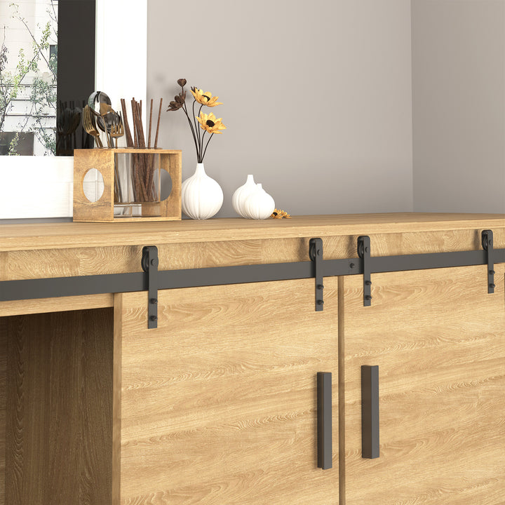 HOMCOM Mini Sliding Barn Door Hardware Kit for Double Doors, TV Stands, Cabinet Barn Door Hardware Kit, Fit 17.7" Wide Door Panel (J Shape), Black