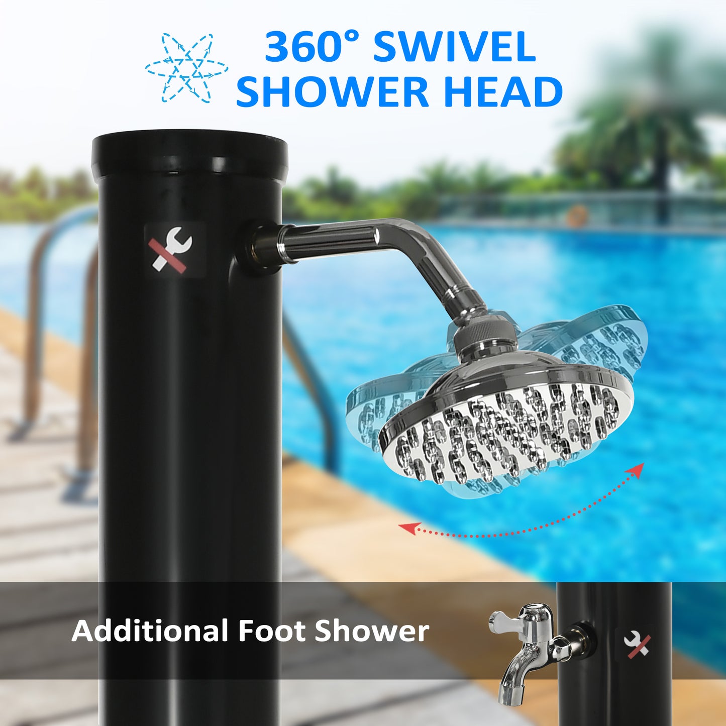Outsunny 5.3 Gallons Solar Shower with Rotating Rainfall, Temperature Adjustment, 2 Section Outdoor Shower for Backyard, Black