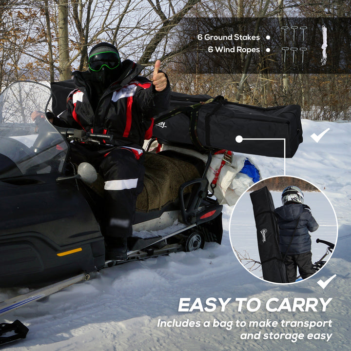 Outsunny 5-8 Person Pop-up Ice Fishing Shelter, Portable Ice Fishing Tent, Black