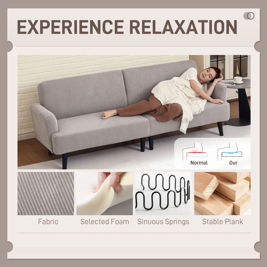 HOMCOM Modern Couch, 3 Seater Sofa, Corduroy Loveseat with Rubberwood Legs and Extra-Wide Seat, Grey