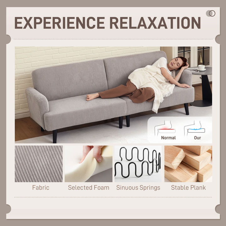 HOMCOM Modern Couch, 3 Seater Sofa, Corduroy Loveseat with Rubberwood Legs and Extra-Wide Seat, Grey