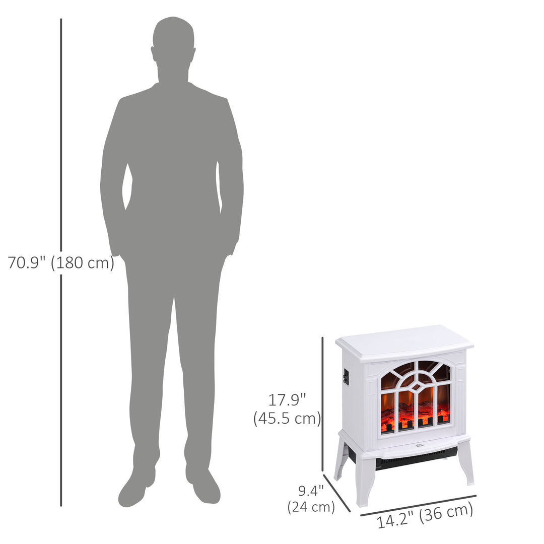 HOMCOM Electric Fireplace Heater, Freestanding Fireplace Stove with Realistic Flame and Overheat Protection, 750W/1500W, White