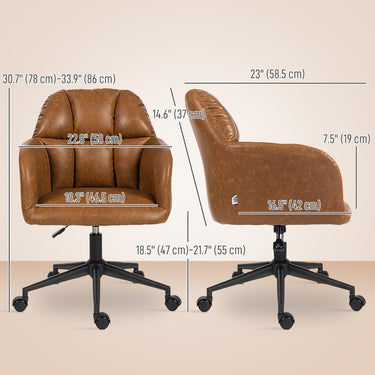 HOMCOM Swivel Office Chair, Faux Leather Desk Chair with Adjustable Height for Living Room, Bedroom, Study, Brown