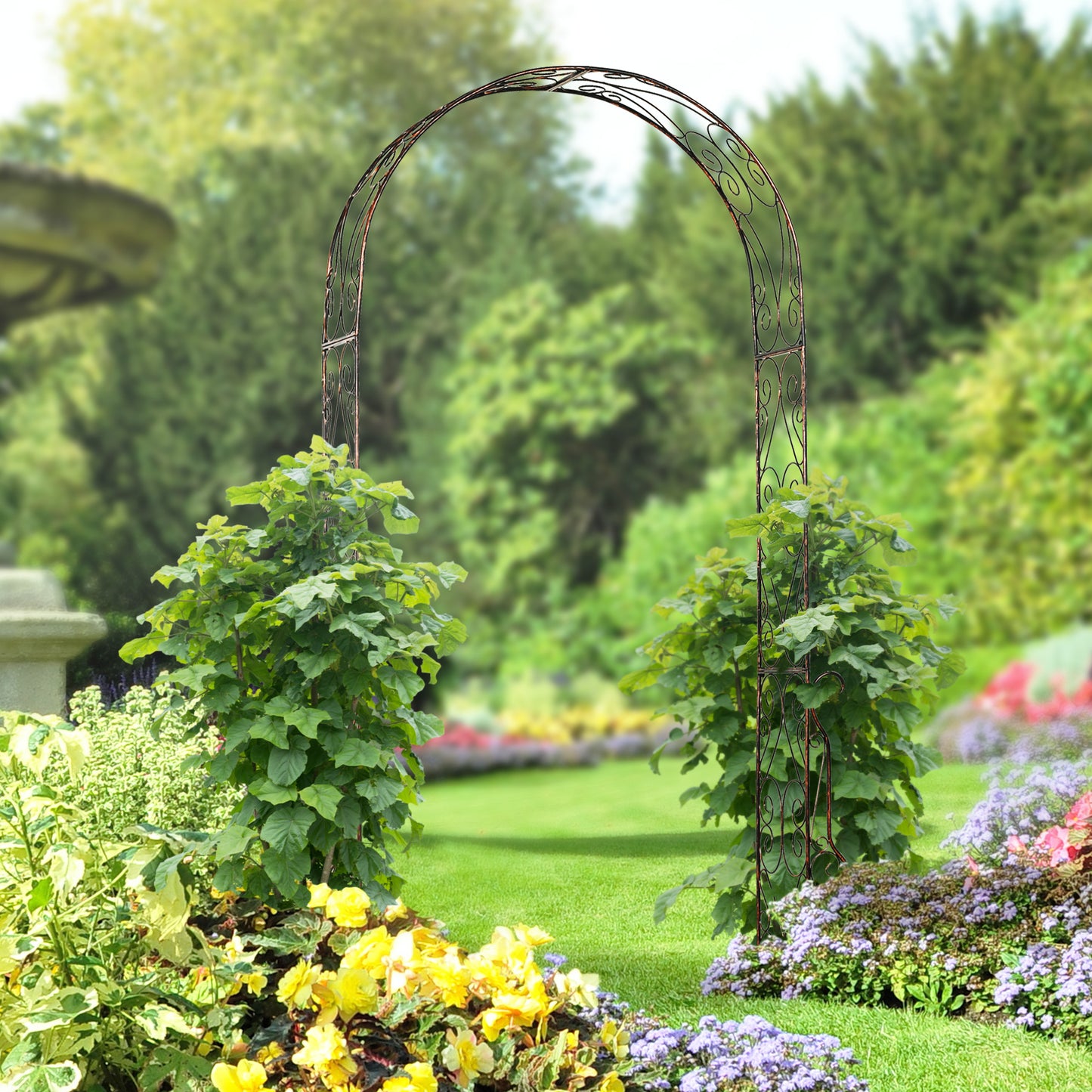 Outsunny 7.5ft Garden Metal Arch Outdoor Walkway Arbor for Decorative Climbing Vine Plants Party Wedding Ceremony Decoration Accessories Black