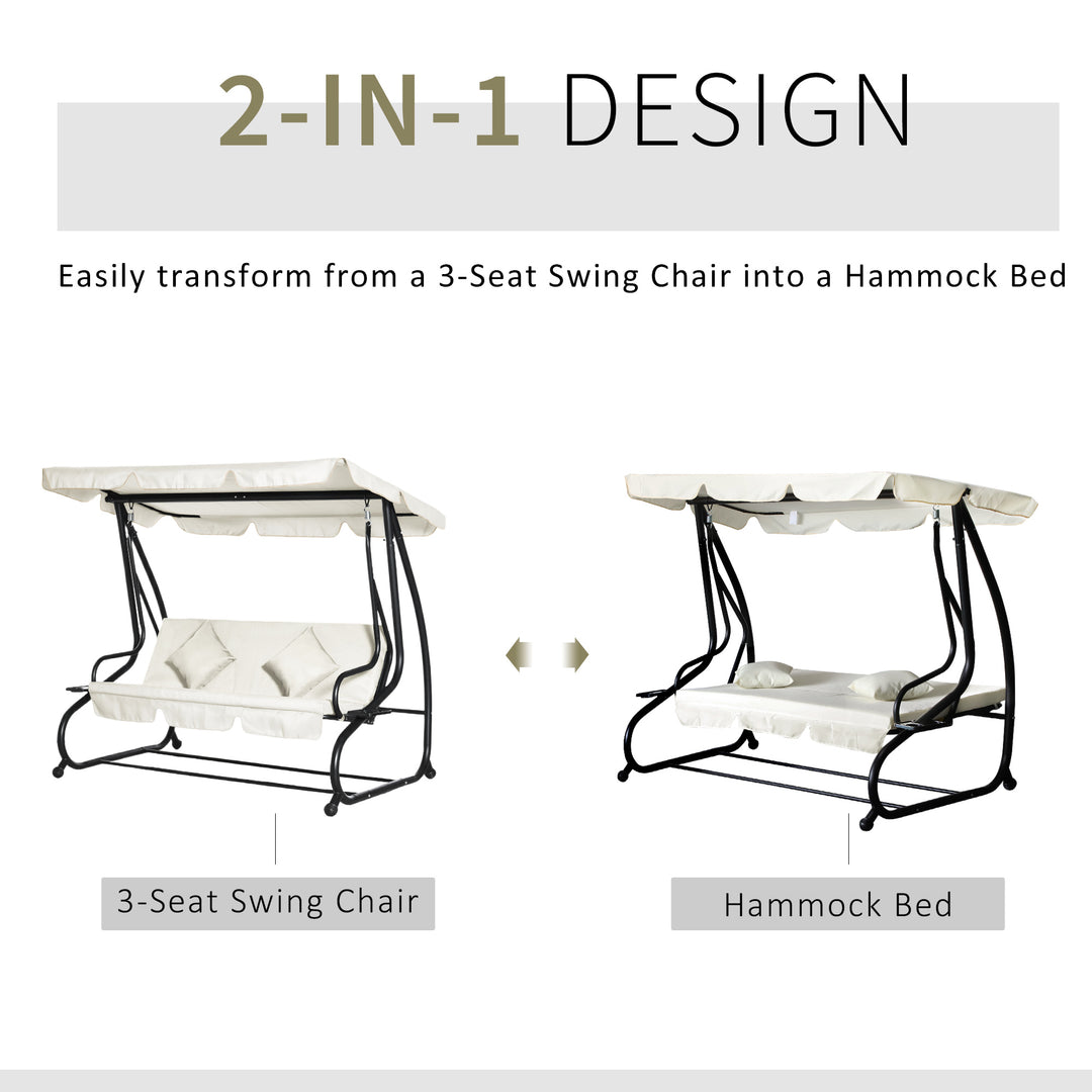 Outsunny 3 Seater Patio Swing Chair Convertible Cushioned Bed Outdoor Porch with Canopy and Pillow