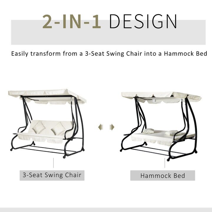 Outsunny 3 Seater Patio Swing Chair Convertible Cushioned Bed Outdoor Porch with Canopy and Pillow