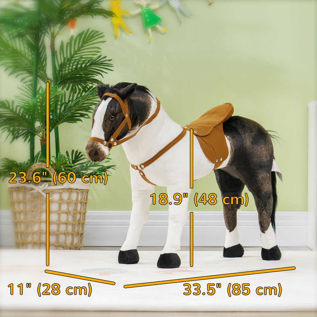 Qaba Standing Ride on Horse, Plush Pony Toy for Kids with Neighing Sound, Soft Padding, for Aged 3-8, Brown