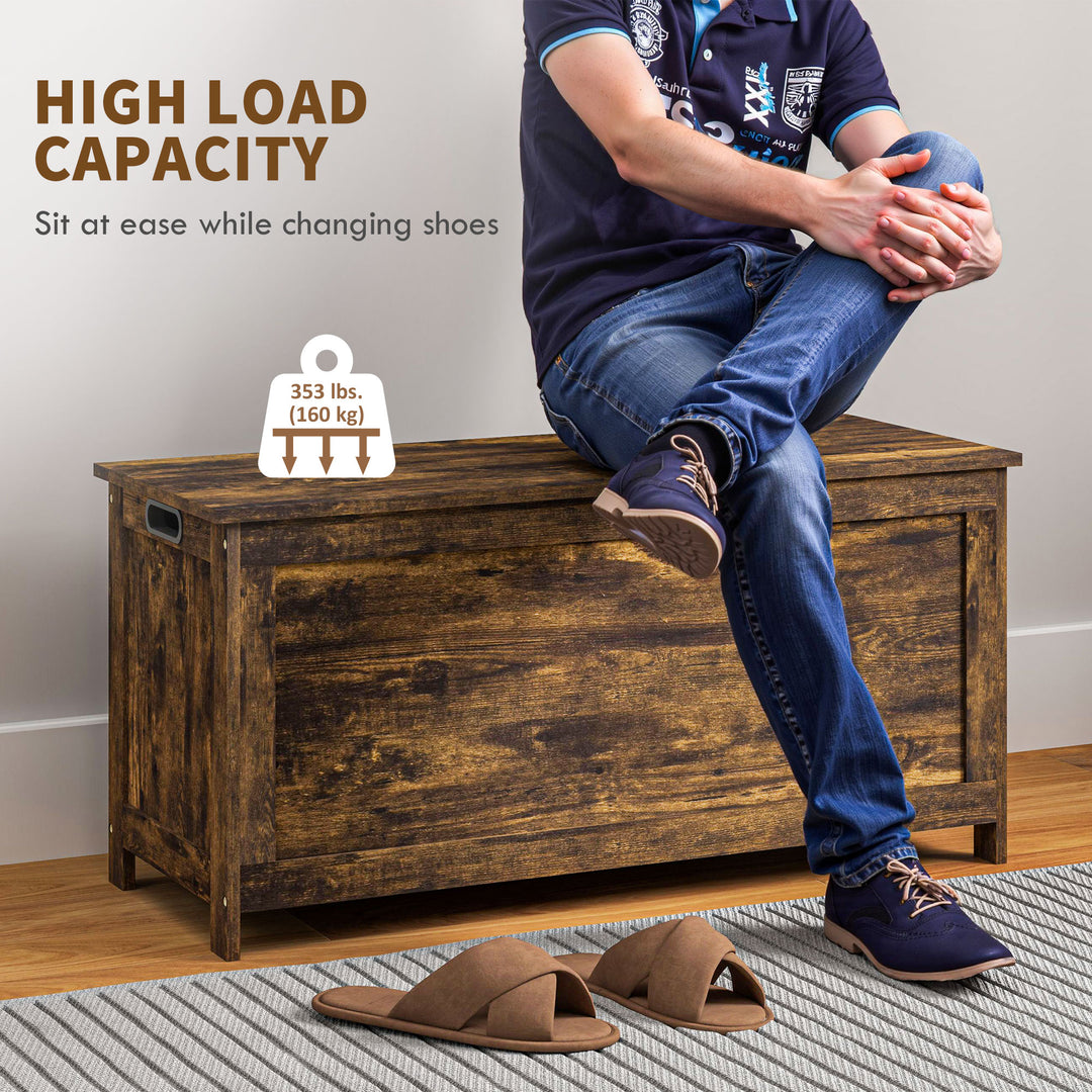 HOMCOM Storage Trunk with 2 Safety Hinges, Modern Entryway Bench with Side Handles, Storage Chest for Living Room, Black