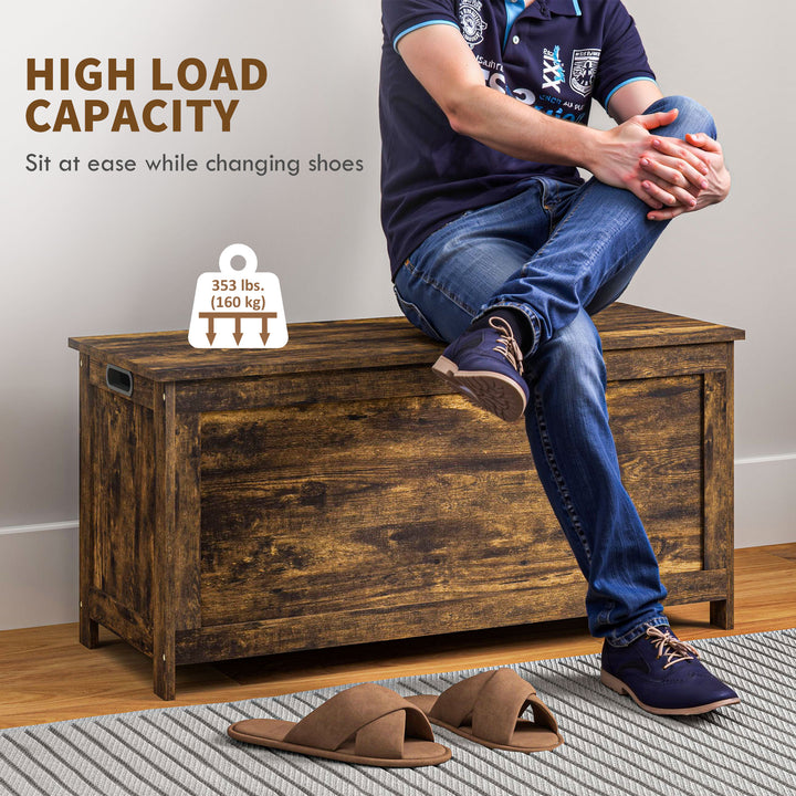 HOMCOM Storage Trunk with 2 Safety Hinges, Modern Entryway Bench with Side Handles, Storage Chest for Living Room, Black