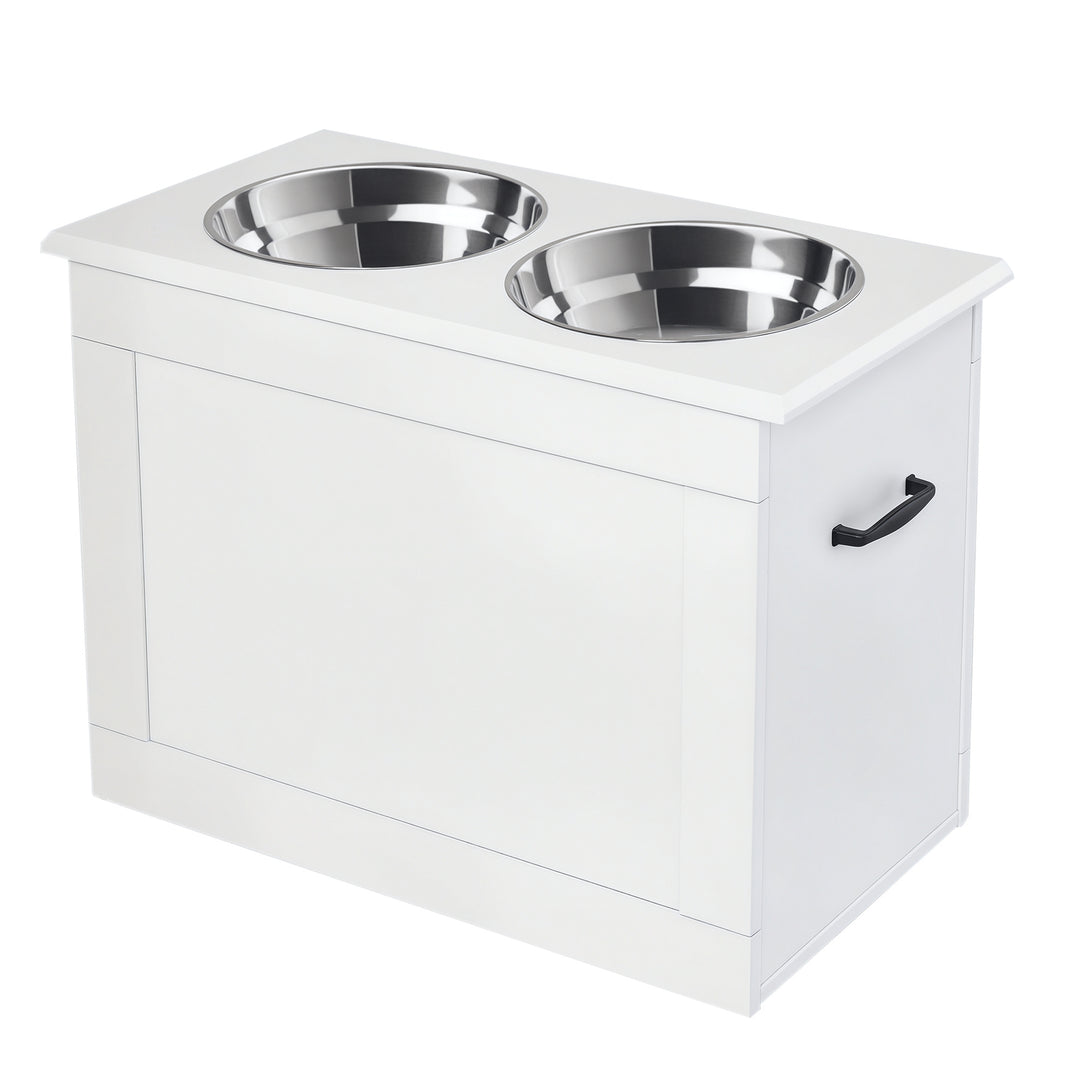 PawHut Large Elevated Pet Feeder with Storage Dog Pet Diner Function 2 Stainless Steel Dog Bowls Elevated Base for Large Dogs and Other Large Pet, White