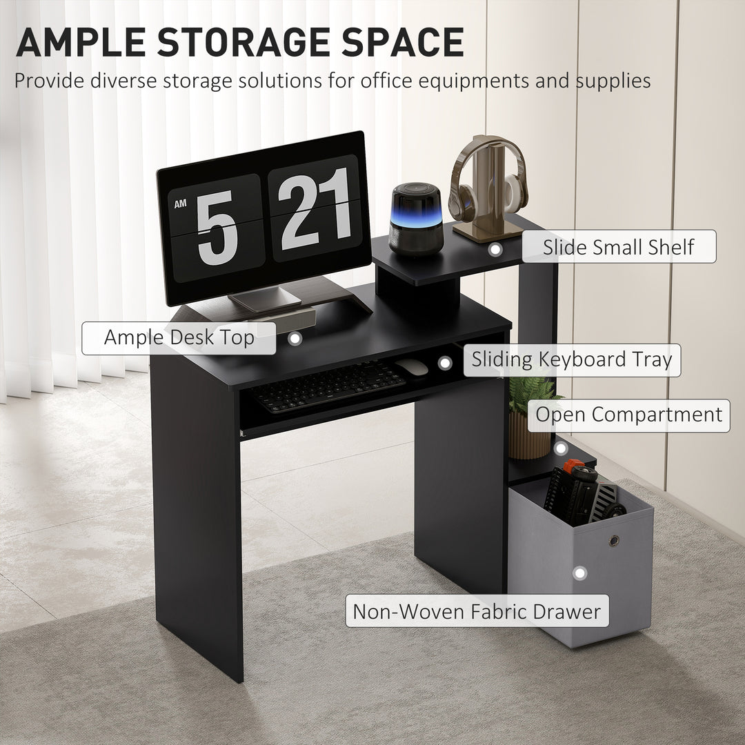 HOMCOM Computer Desk with Sliding Keyboard Tray Storage Drawer Shelf Home Office Workstation Grey