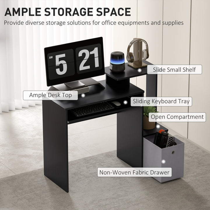 HOMCOM Computer Desk with Sliding Keyboard Tray Storage Drawer Shelf Home Office Workstation Grey
