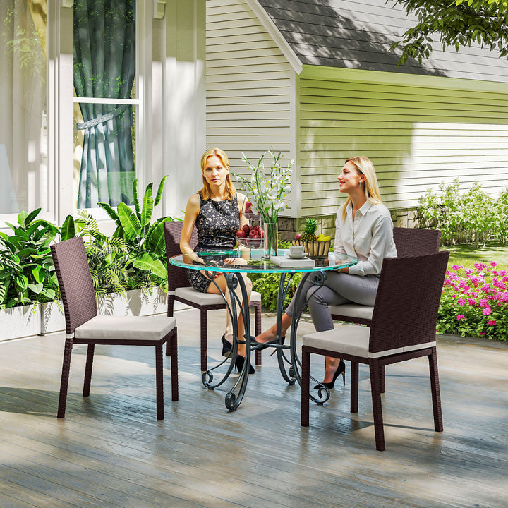 Outsunny Patio Dining Chairs Set of 4, All Weather Wicker Armless Outdoor Chairs with Steel Frame for Garden, Backyard, Beige