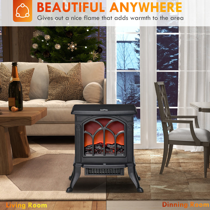 HOMCOM Electric Fireplace Heater, Freestanding Fireplace Stove with Realistic Flame, Overheat Protection, 750W/1500W, White