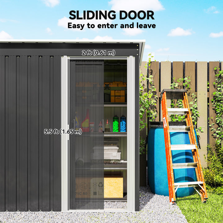 Outsunny 5 x 3 FT Outdoor Storage Shed with Sliding Door and Sloped Roof, Steel Frame Garden Shed Tool Equipment, Black