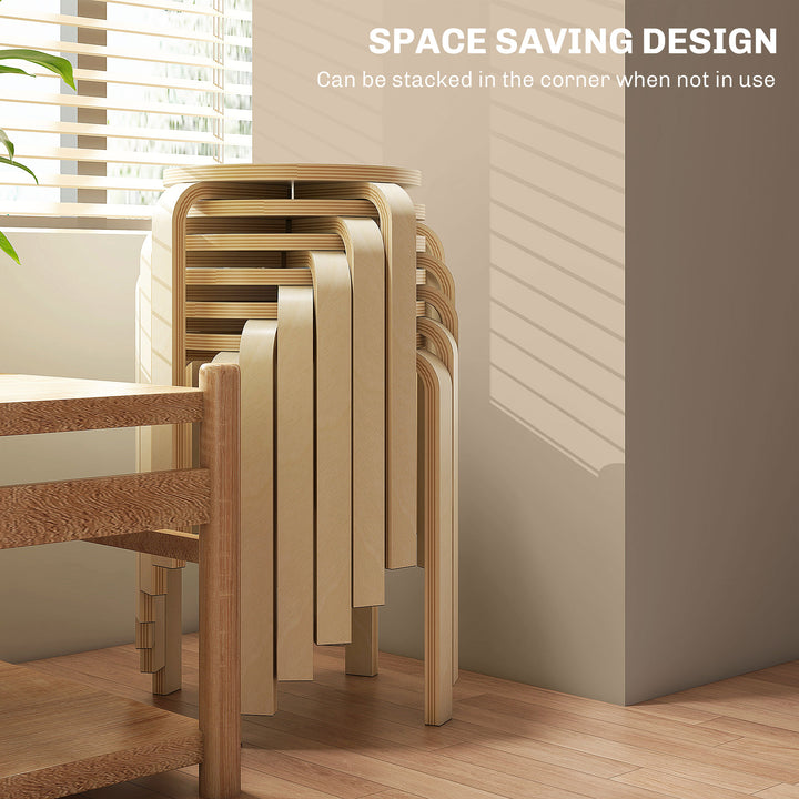 HOMCOM Round Stackable Chairs Set of 6, 18-Inch Backless Stacking Stools for Kitchen, Dining Room, Office, Outdoors