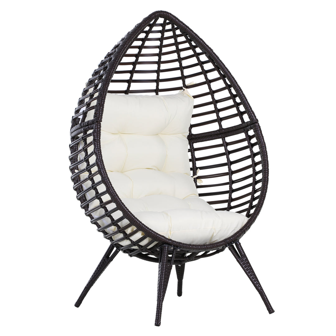 Outsunny Wicker Egg Chair with Trapezoidal Cushion 352lbs Capacity Rattan Egg Chair for Backyard Garden Coffee Brown
