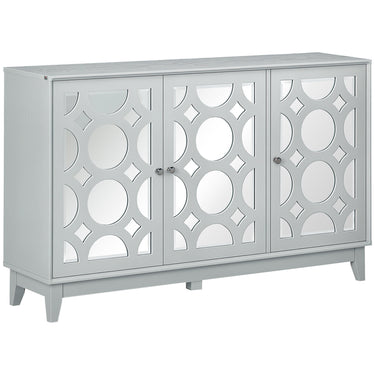 HOMCOM Sideboard Kitchen Buffet Table with 3 Mirrored Doors, 2 Cabinets  and Adjustable Shelf, Gray