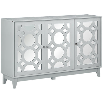 HOMCOM Sideboard Kitchen Buffet Table with 3 Mirrored Doors, 2 Cabinets  and Adjustable Shelf, Gray