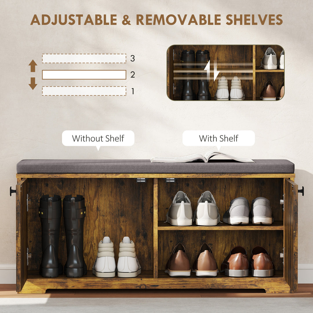 HOMCOM Shoe Storage Bench with Padded Seat, Entryway Bench Holds up to 352 lb, Shoe Organizer, 8 Pairs, Light Grey