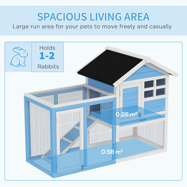 PawHut 48" Wooden Rabbit Hutch With Slant Roof and Run, Light Blue