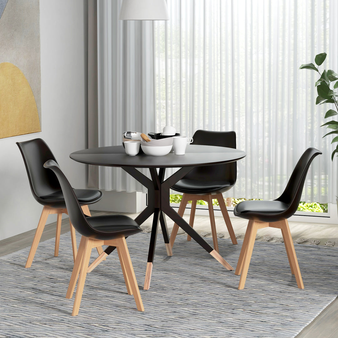 HOMCOM Modern Dining Table Chairs Set of 4, Rubber Wood Kitchen Table Chairs with PU Leather Cushion for Living Room, Bedroom