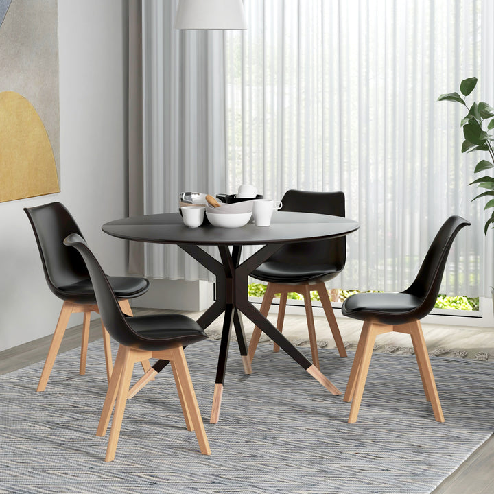 HOMCOM Modern Dining Table Chairs Set of 4, Rubber Wood Kitchen Table Chairs with PU Leather Cushion for Living Room, Bedroom