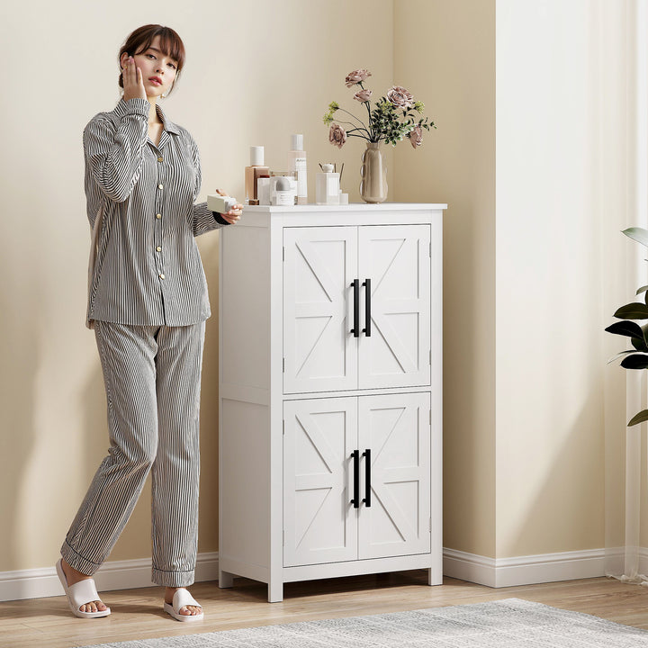 HOMCOM Farmhouse Bathroom Storage Cabinet, Bathroom Floor Cabinet with Barn Doors and Adjustable Shelf, Black