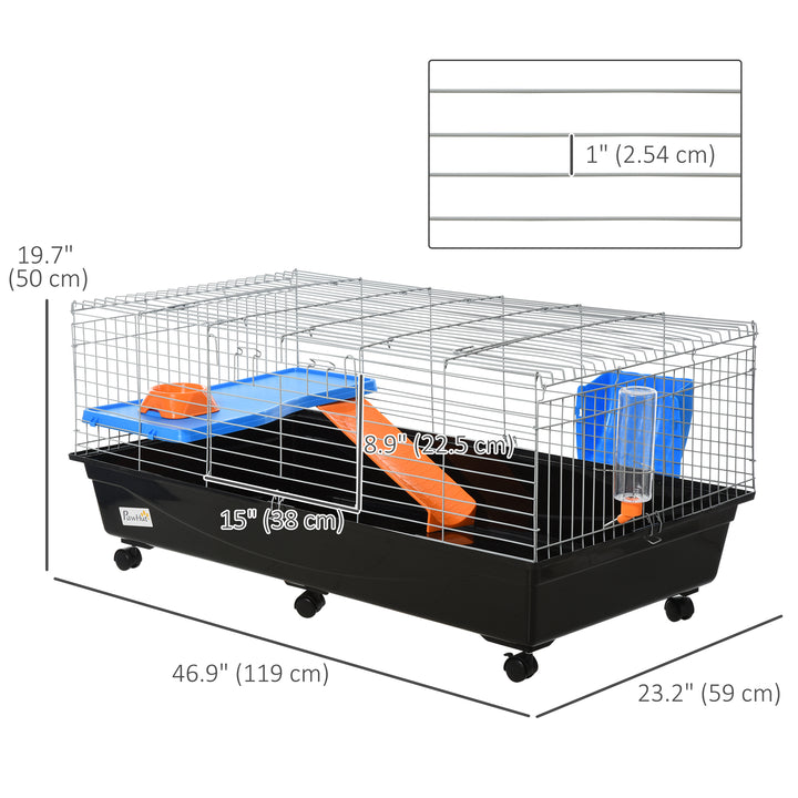 PawHut Small Animal Cage, Rolling Bunny Cage, Guinea Pig Cage with Food Dish, Water Bottle, Hay Feeder, Platform, Ramp, Green