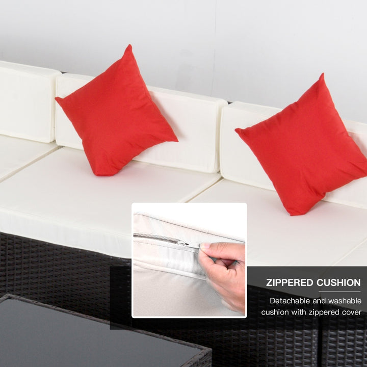 Outsunny 7Pcs Outdoor Rattan Wicker Sofa Patio Sectional Furniture Set w/ Coffee Table Cushioned Seat Garden w/ Cushion